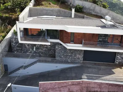 an aerial view of a house with a roof at Holiday Home Traumhaus 2- von LSAMadeira by Interhome in Calheta