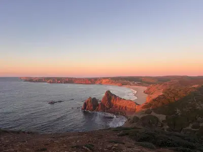 an aerial view of the ocean and a beach at Casinha Menta in Carrapateira