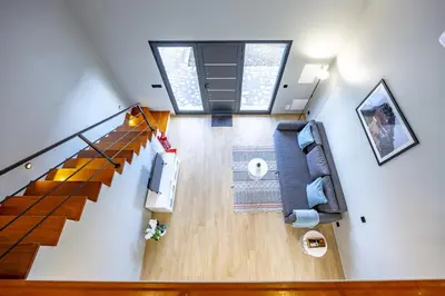 an overhead view of a staircase in a house at Santana Trail House - Pico Ruivo in Santana