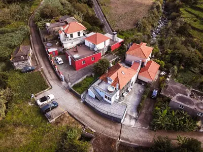 an aerial view of a large house with red roofs at Villa Bella Vista by AH in São Vicente