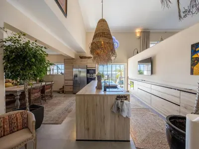 a wooden door in a house with potted plants at Nice Villa in Budens with pool in Budens