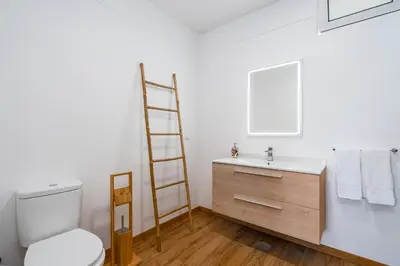 a bathroom with a ladder next to a toilet and a sink at Garajau Lovers Retreat House 3BR by Wanderlust Madeira in Caniço