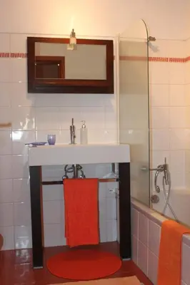 a bathroom with a sink and a shower at Apartment Villa Sol II in Ponta do Sol