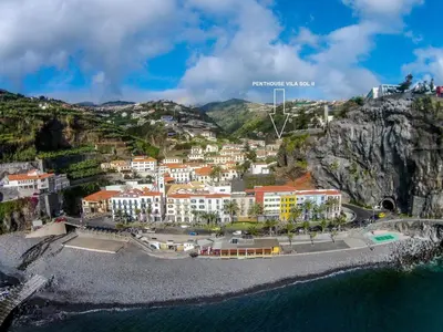an aerial view of a town on a mountain at Apartment Villa Sol II in Ponta do Sol