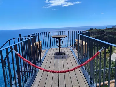 a bedroom with a bed with a view of the ocean at Villa Falésia Atlântica I in Ribeira Brava