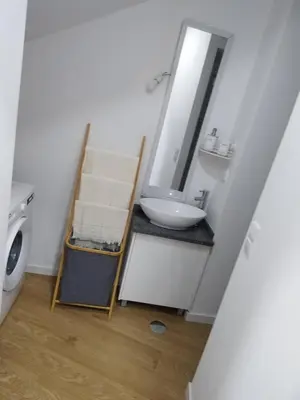 a bathroom with a sink and a mirror at charnecas house in Gaula