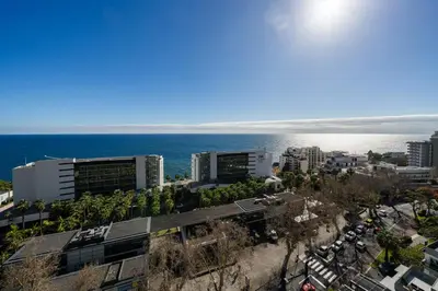 a view of a city with the ocean in the background at Monumental Alta Vista Panoramic View Balcony in Funchal