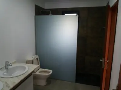 a bathroom with a toilet and a sink and a shower at Fazenda do Sousinha in Funchal