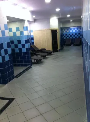 a room with blue and white tiles on the walls at Paraiso Dourado in Porto Santo