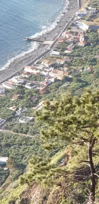 an aerial view of a beach with houses and trees at Casa da Guida in Paul do Mar