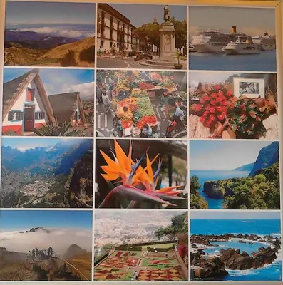 a collage of photos of different cities and buildings at Vila Morning Sun in Calheta