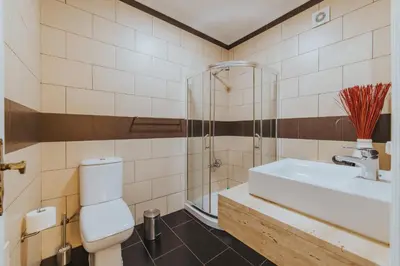 a bathroom with a toilet and a sink and a shower at Old City Apartment in Funchal