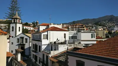 a view of a city with buildings and a church at Museum House in Funchal