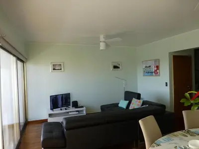 a living room with a couch and a tv at Shearwaternest 2 Apartment in Funchal