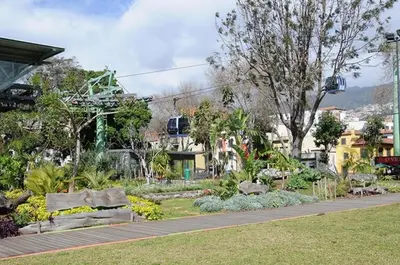 a park with benches and trees and buildings at Charming Apartments in Funchal - São Gonçalo in Funchal