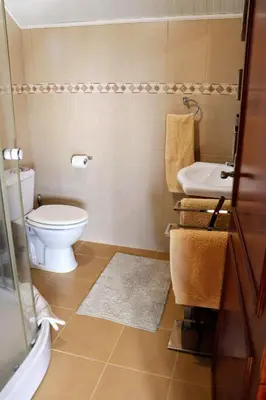 a bathroom with a toilet and a sink at Quinta Terezinha in Ribeira Brava