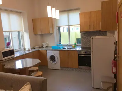 a kitchen with a refrigerator and a sink and a dishwasher at Apartamentos Sousa in Funchal