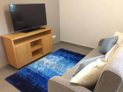 a living room with a couch and a flat screen tv at Apartamentos Sousa in Funchal