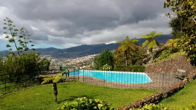 a swimming pool in the middle of a grassy field at Bay View Apartment in Funchal