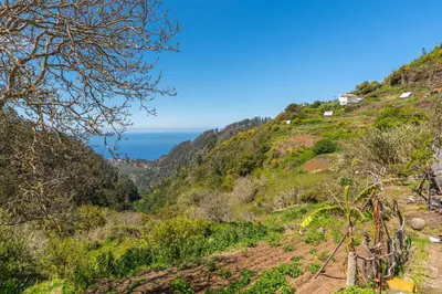 a view of a hill with the ocean in the background at Casa do Avo in Arco da Calheta