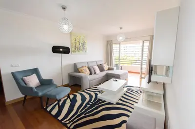 a living room with a couch and a zebra rug at Palace II in Funchal