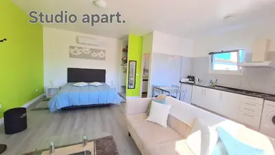 a living room with a couch and a bed at Discovery Apartment in Santana