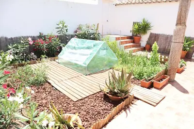 a garden with a tent in the middle at Salema Beach Private Villa in Salema