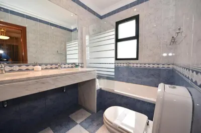 a bathroom with a toilet and a sink and a tub at Villa Santana in Funchal