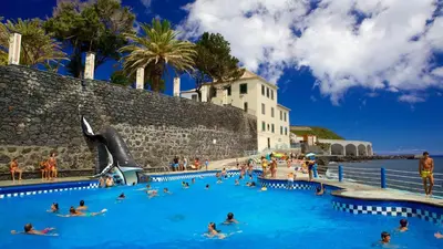 a group of people swimming in a swimming pool at Albergaria O Professor in Santa Cruz