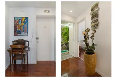 two pictures of a room with a table and a hallway at The Lidosol - Phenomenal view over the Atlantic Ocean in Funchal