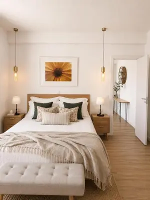 a bedroom with a large bed with a blue wall at Casa Concha - Peaceful and Relaxing in Lagos