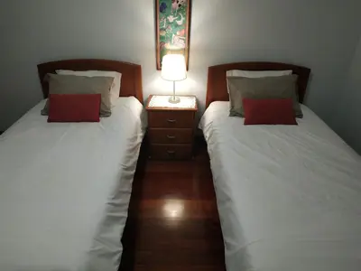 two beds sitting next to each other in a room at Oceanfront Apartment in Funchal