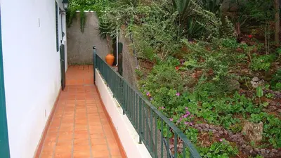 a fence next to a garden with flowers and plants at Apartamento Charmoso no Funchal, com grande Jardim e Vista Esplêndida in Funchal