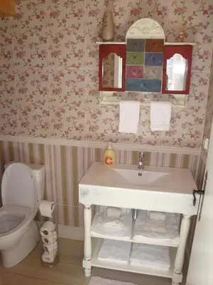 a bathroom with a sink and a toilet at Vila Vinha in Arco da Calheta