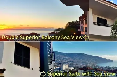 a collage of two pictures of a building with a view at Colinas do Sol in Funchal