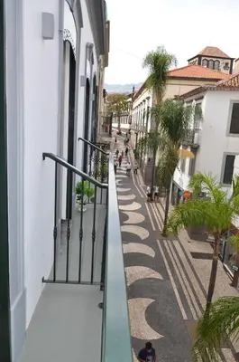 a narrow street with palm trees on the side of a building at Edifício Charles 203 in Funchal