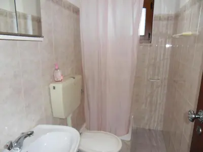 a bathroom with a toilet and a shower and a sink at Moradia Vale da Telha in Aljezur