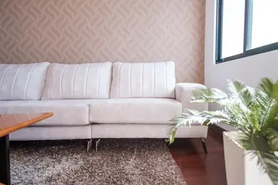 a white couch in a living room with a plant at Varandas Funchal-Near center in Funchal