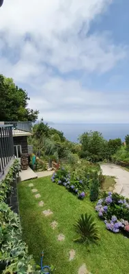 a garden with flowers on the side of a house at Fantatic Holiday House in Ponta Delgada