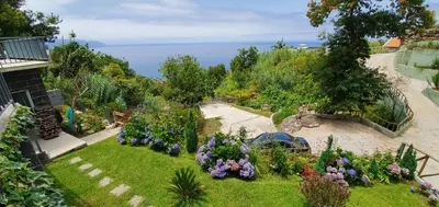 an aerial view of a garden with flowers at Fantatic Holiday House in Ponta Delgada