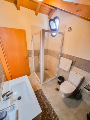 a bathroom with a toilet and a sink and a shower at Studio One | Massapez | Fajã da Ovelha | Calheta in Fajã da Ovelha