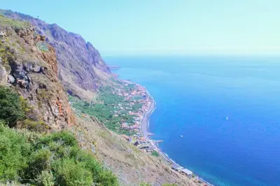 an aerial view of a beach on the side of a mountain at Studio Two | Massapez | Fajã da Ovelha | Calheta in Fajã da Ovelha