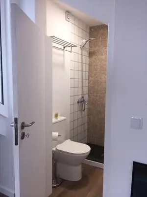 a white bathroom with a toilet and a shower at Rochinha Cozy Home in Funchal