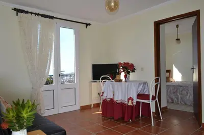 a living room with a table with flowers on it at Bela Vista in Funchal