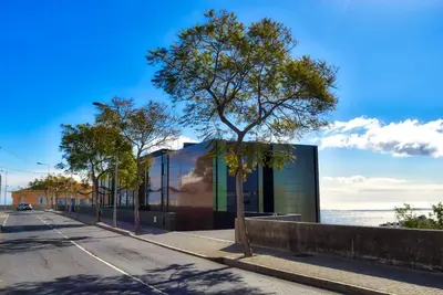 a building on the side of a street with a tree at Seculo XXI-U, a Home in Madeira in Funchal