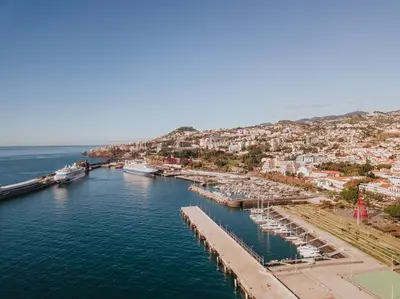 an aerial view of a harbor with boats in the water at Funchal Old Town Bay View 3.1 in Funchal