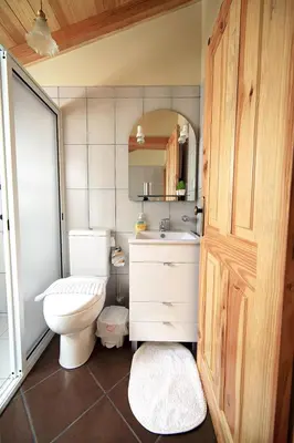 a bathroom with a toilet and a sink and a mirror at Charming Studio with Sea View - Ponta do Pargo - 20 m² in Ponta do Pargo