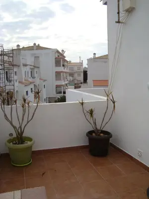 a balcony with two potted plants and a white wall at Casa Furt@do in Burgau