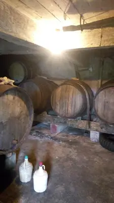 a group of wine barrels in a cellar at Casa reizinho in Santana