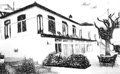 a black and white drawing of a house at La Casa de la Abuela in Ponta do Sol